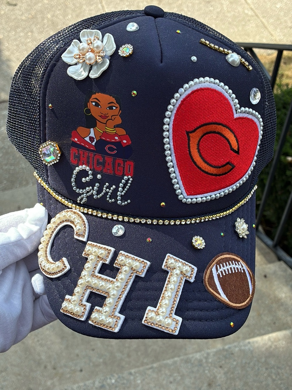 Chicago Bears Navy Embellished Trucker Hat